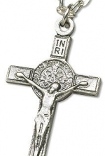 Men or Womens St. Benedict Crucifix Exorcism Medal Necklace. Material: Lead-free Zinc Alloy Size: 1 1/2 H, 18 L Chain. Lay Catholics Are Not Permitted to Perform Exorcisms but They Can Use the Saint Benedict Medal, Holy Water, the Crucifix, and Other Sa
