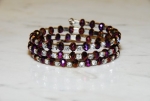 Designer Inspired Womens Dainty Bling Bling Wrap Bracelet, Rhinestone Crystal and Irodescent Dark Shiny Purple Accent Beads. Sure to Dress up Any Outfit!