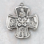 Catholic Men or Womens Necklace with 3/4 Long Sterling Silver 4-way Medal Featuring St. Joseph, St. Christopher, Jesus & St. Mary Miraculous with 18 Rhodium Chain in Gift Box.