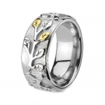 8MM Fashionable Stainless Steel Polished Light Comfort Fit Traditional Dome Ring with Centered Vines & 8 Stainless Steel Yellow Gold Leafs - Crazy2Shop