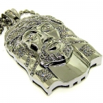 Men's Bling King Jesus Pendant - Iced Out - Silver Plated - Bling