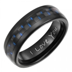 Willis Judd Mens New Black 7mm Tungsten Ring Engraved I Love You With Blue Carbon Fiber In Black Velvet Ring Box Size 12