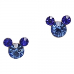 Adorable Blue CZ Crystal x-Small 3/8 Famous Mouse Ears Gold Tone Stud Earrings