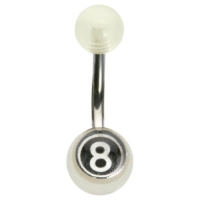 14g 3/8 Uv Glow In The Dark Yellow Eight Ball Curved Barbell