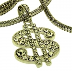 Small Silver plated Hip Hop Bling Iced Out Dollar Pendant with 24 inch Chain