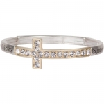 Heirloom Finds Serenity Prayer Sideways Crystal Cross Stretch Bracelet Matte Silver and Gold Tone