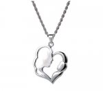 Large Stainless Steel Mother Child Pendant Heart Necklace 20 Rope Chain