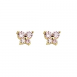 14k Gold Plated Pink Butterfly CZ Children Stud Earrings with Screw-back