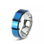 8MM High Polished Comfort-Fit Stainless Steel Ring with Blue Plated Spinning Center - Crazy2Shop