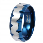 8MM High Polished Stainless Steel Light Comfort-Fit Ring with Blue Plated Faceted Edges For Men - Crazy2Shop