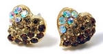 Adorable Topaz, Gold and AB Crystal Embellished Small Mini Heart Stud 3/8 Stud Earrings