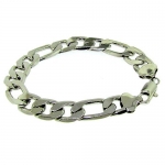 Figaro Bracelet - Silver Plated - Men's - 12MM WIDE, 9 inch, Bling solid chunky