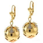 1 Inch Tri Tone Round Ball Gold Plated Dangle Earrings With Lever Back