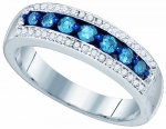 Ladies 10K White Gold Blue Diamond Engagement Ring Wedding Band