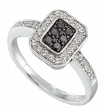 Ladies 14K White Gold .33ct Round Cut Black and White Diamond Rectangle Engagement Ring Wedding Bridal Set