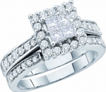 Ladies 14k White Gold .5 Ct Round Princess Cut Diamond Wedding Engagement Bridal Ring Set