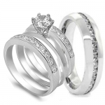 4 pcs His and Hers STAINLESS STEEL wedding engagement ring set (Size Men's 10 Women's 8)