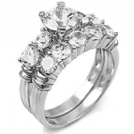 Sterling Silver Cubic Zirconia CZ Wedding Engagement Ring Set Sz 8