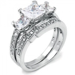 Sterling Silver Cubic Zirconia CZ Wedding Engagement Ring Set Sz 9