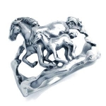 Double Horse 925 Sterling Silver Ring Size 7.5
