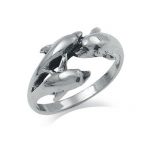 925 Sterling Silver Triple DOLPHIN Ring Size 6.5