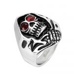 Stainless Steel Grim Reaper with Red Simulated Diamond Eyes Wide Cast Biker Ring (Width: 26mm) - Crazy2Shop