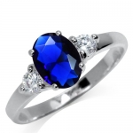 3-Stone Sapphire Blue & White CZ 925 Sterling Silver Engagement Ring Size 6