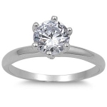 Sterling Silver Round Cut Clear Solitaire Simulated Diamond Engagement Ring on Prong Setting with Rhodium Finish, Face Height of 7mm - Crazy2Shop