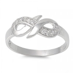 Sterling Silver Classy Infinity Bow Design Ring with Multi Simulated Clear Diamonds with Face Height of 8MM - Crazy2Shop