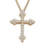 14k Gold Plating Oversterling Silver Pointed Ends Cross Necklace with Crystal Cubic Zirconia Stones on 18 Chain