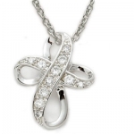3/4 Sterling Silver Bow Cross Necklace with Set Crystal Cubic Zirconia Stones on 18 Chain