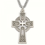 Sterling Silver 1 1/8 Engraved Trinity Celtic Cross Necklace on 18 Chain