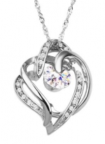 White Gold Plated CZ Interlocking Heart Pendant Necklace With 18-20 Chain - SN3661WG