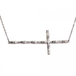 Hematite Bamboo Style Sideways Cross 18 Necklace - Side Cross Necklace - Cross Size 1x2.5 Inches