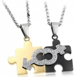 Stainless Steel Diamond Accent Puzzles Couples Necklaces 20 and 18-sn3228