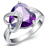 White Gold Plated Amethyst CZ Heart Shaped Wedding Ring-CR3770(7)