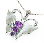 925 Sterling Silver Amethyst Butterfly Pendant Necklace With 18 Chain-SN3630