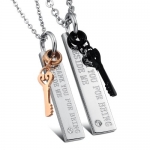 Stainless Steel Couples Pendant Necklace Engraved Thank You For Being Beside Me with Key Charms, with Gift Pouch