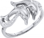 White Gold and Diamond Dolphin Ring 0.05 Carat (cttw) [Size 6]