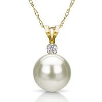 14k Yellow Gold 7-7.5mm White Round Hand-picked Genuine Cultured Freshwater High Luster Pearl Bunny Pendant with .01ctw Diamond with 18 Length Cable Chain Necklace.