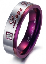 Purple Stainless Steel Engraved Love Token Couples Engagement Wedding Anniversary Promise Ring Band with CZ Inlay, Men's Size 7