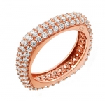 Rose Gold Plated Three Row Cz Pave Ring, Size 6