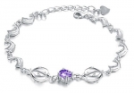 Rhodium Plated Womens Bracelet Dolphin Link Bracelet with Purple Crystal 6.5 Long with 1 Extender