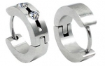 Stainless steel Unisex/ Mens huggie hoop earrings - hypo allergic 316L surgical steel - with Swarovski crystals