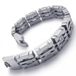 KONOV Jewelry Stainless Steel Cubic Zirconia Wide Link Men's Bracelet, Silver, 8 Inch