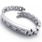 KONOV Jewelry Stainless Steel Cubic Zirconia Men's Bracelet, Silver, 8 1/2 Inch