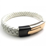 8, KONOV Jewelry Leather Men's Cuff Bracelet Stainless Steel Clasp, Gold Black White - 8 inch