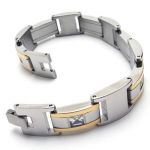 KONOV Jewelry Stainless Steel Cubic Zirconia Link Men's Bangle Bracelet, Silver Gold, 8 1/3 Inch
