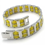KONOV Jewelry Bracelet Bangle, Stainless Steel Rubber, Unisex Mens Womens, Color Yellow Silver