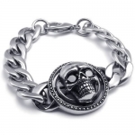 KONOV Jewelry Large Heavy Stainless Steel Gothic Skull Biker Mens Bangle Bracelet, Black Silver